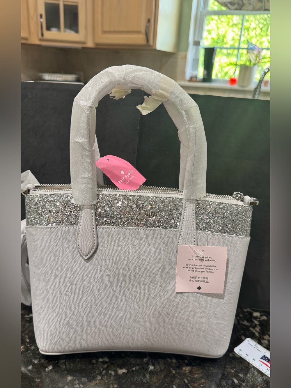 kate spade White Satchel with Silver Glitter Trim - Picture 6 of 10
